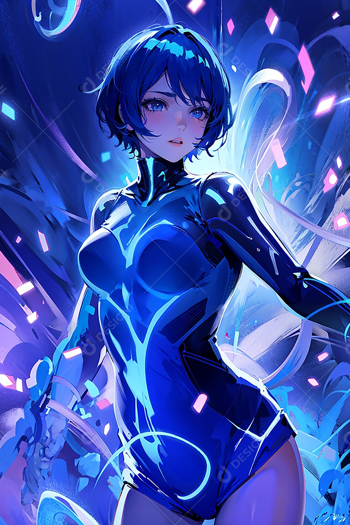 Anime pastel Sonho Cyberpunk menina adulto modelo cabelo curto olho