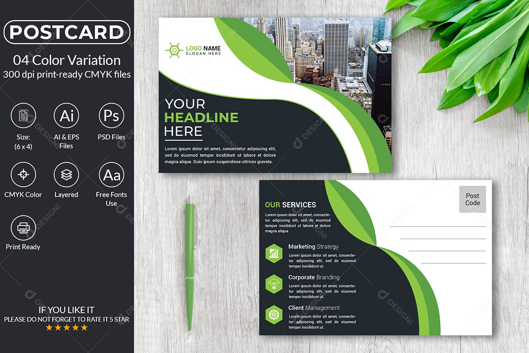 Modelo de Cartão Postal Empresarial PSD + AI Editável