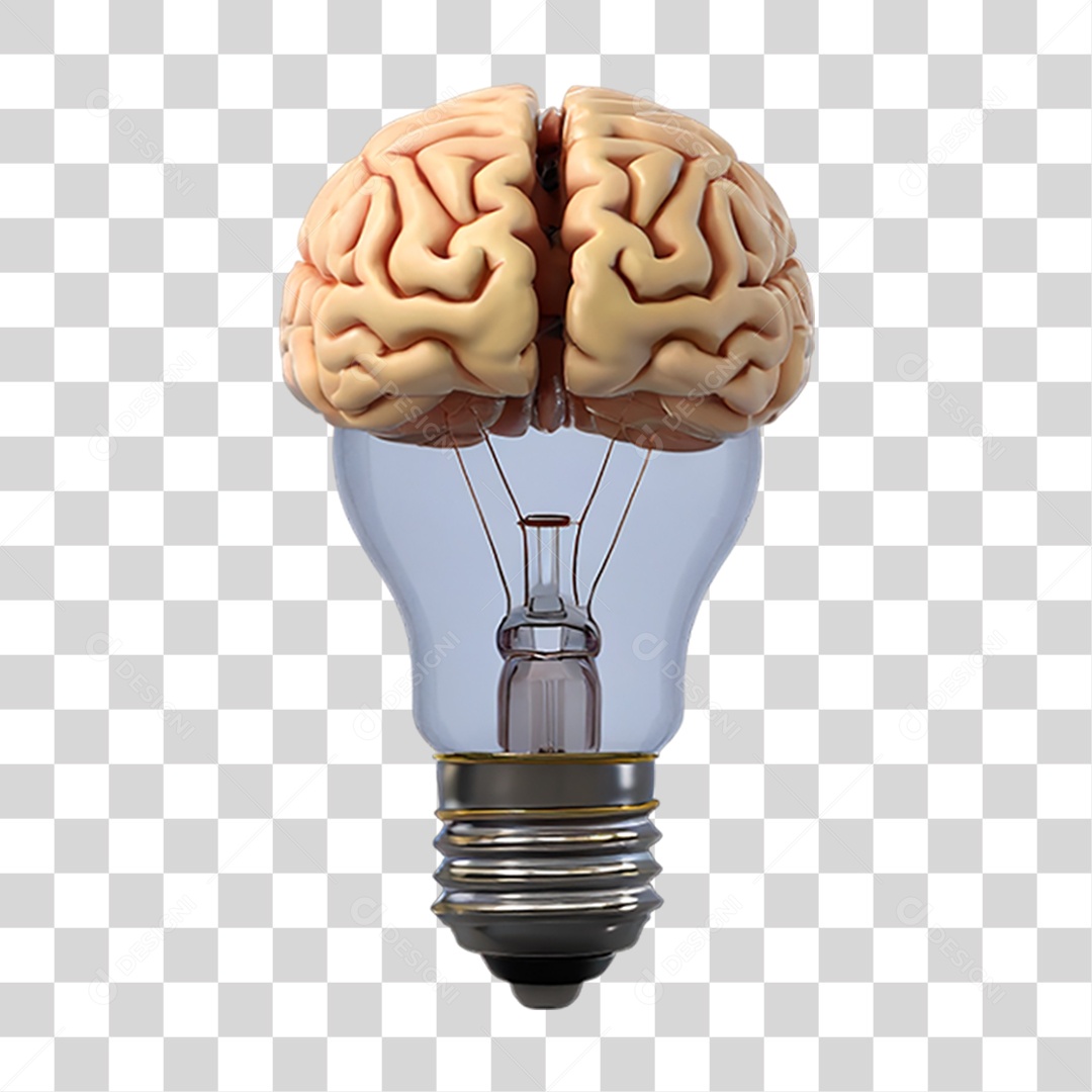 Elemento 3D Lâmpada Cérebro PNG Transparente