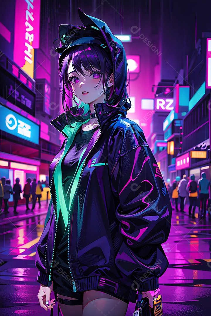 Anime pastel Sonho Cyberpunk menina adulto modelo cabelo curto olho