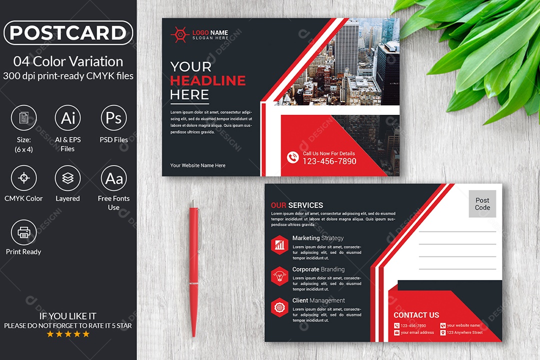 Modelo de Cartão Postal Empresarial PSD + AI Editável