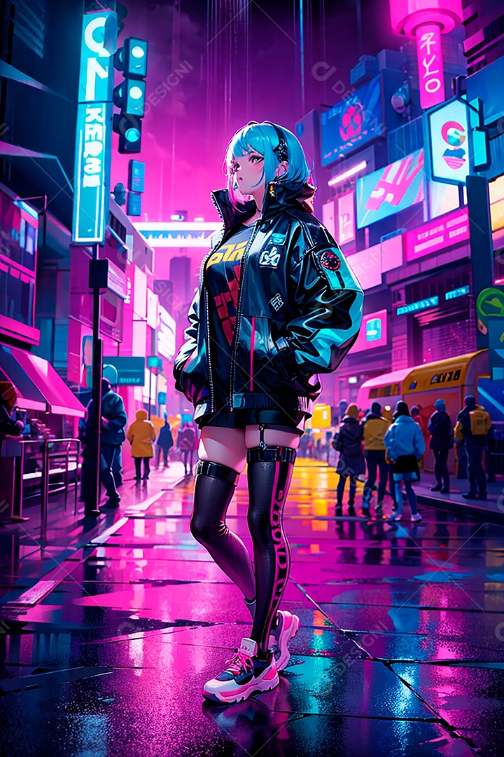 Anime pastel Sonho Cyberpunk menina adulto modelo cabelo curto olho