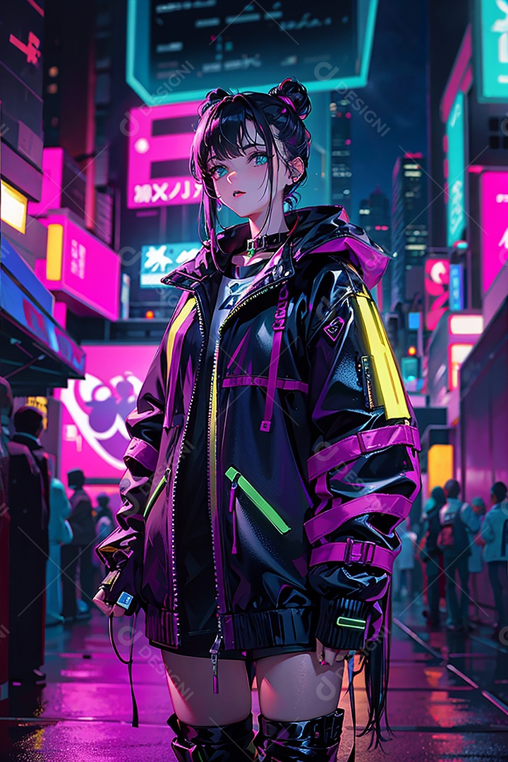 Anime pastel Sonho Cyberpunk menina adulto modelo cabelo curto olho