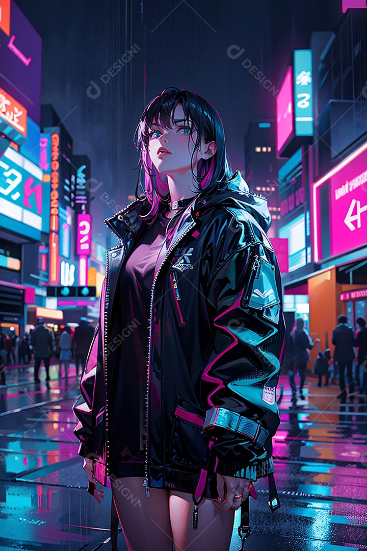 Anime pastel Sonho Cyberpunk menina adulto modelo cabelo curto olho