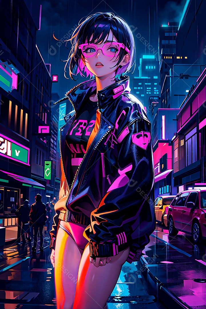 Anime pastel Sonho Cyberpunk menina adulto modelo cabelo curto olho