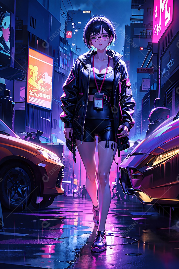 Anime pastel Sonho Cyberpunk menina adulto modelo cabelo curto olho