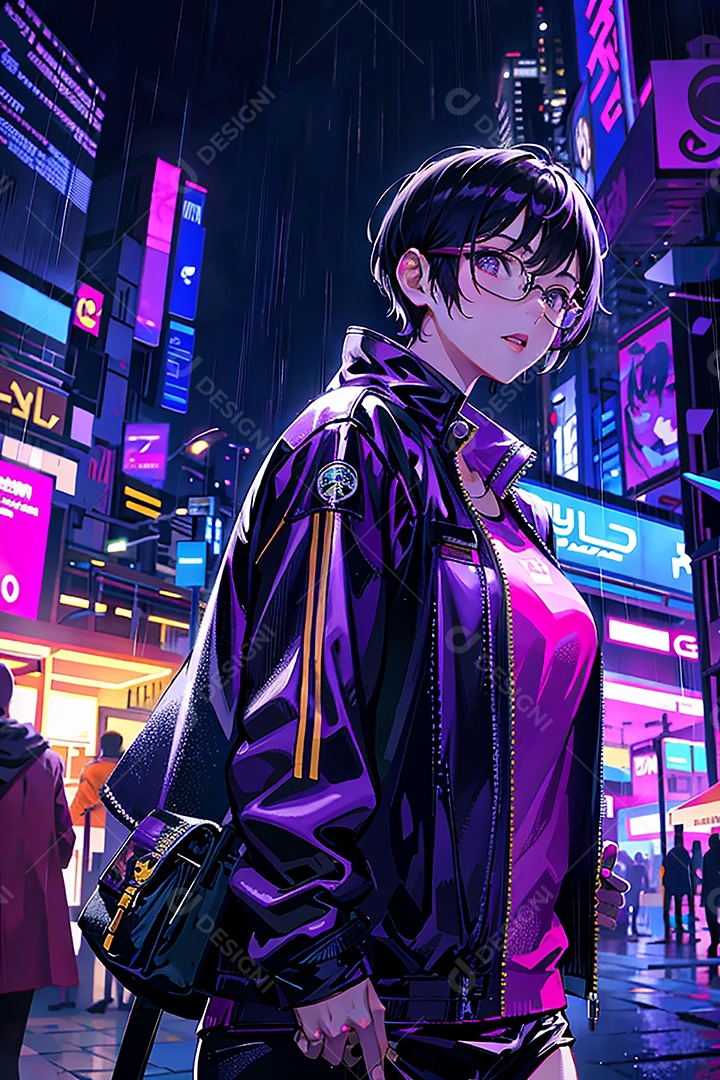 Anime pastel Sonho Cyberpunk menina adulto modelo cabelo curto olho