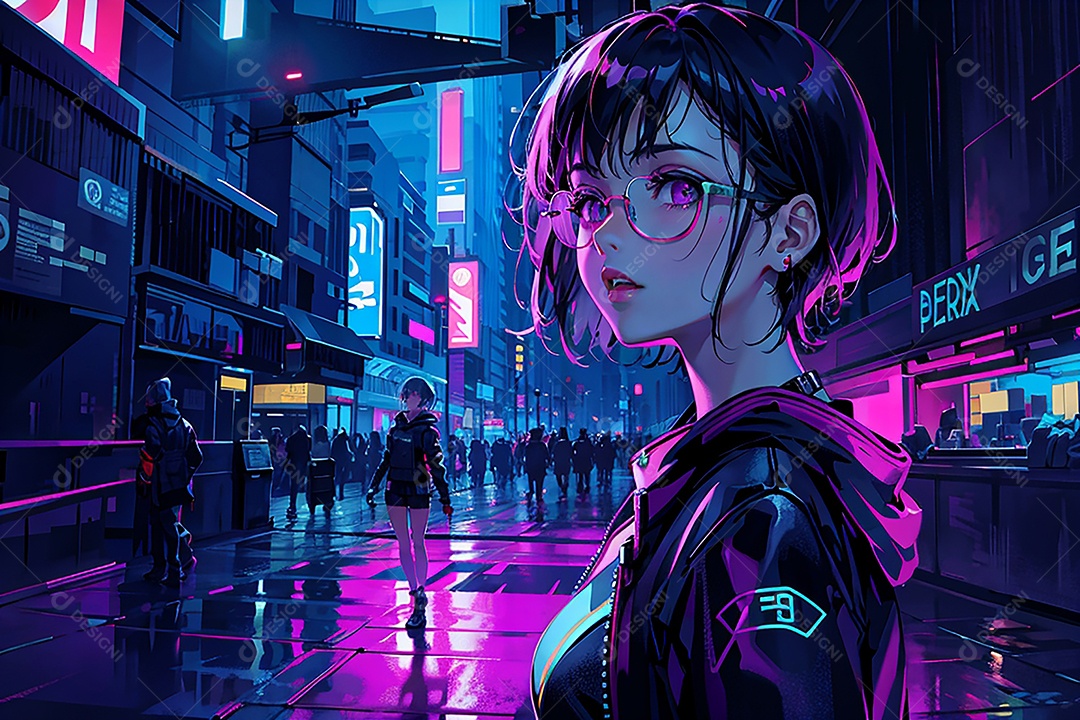 Anime pastel Sonho Cyberpunk menina adulto modelo cabelo curto olho