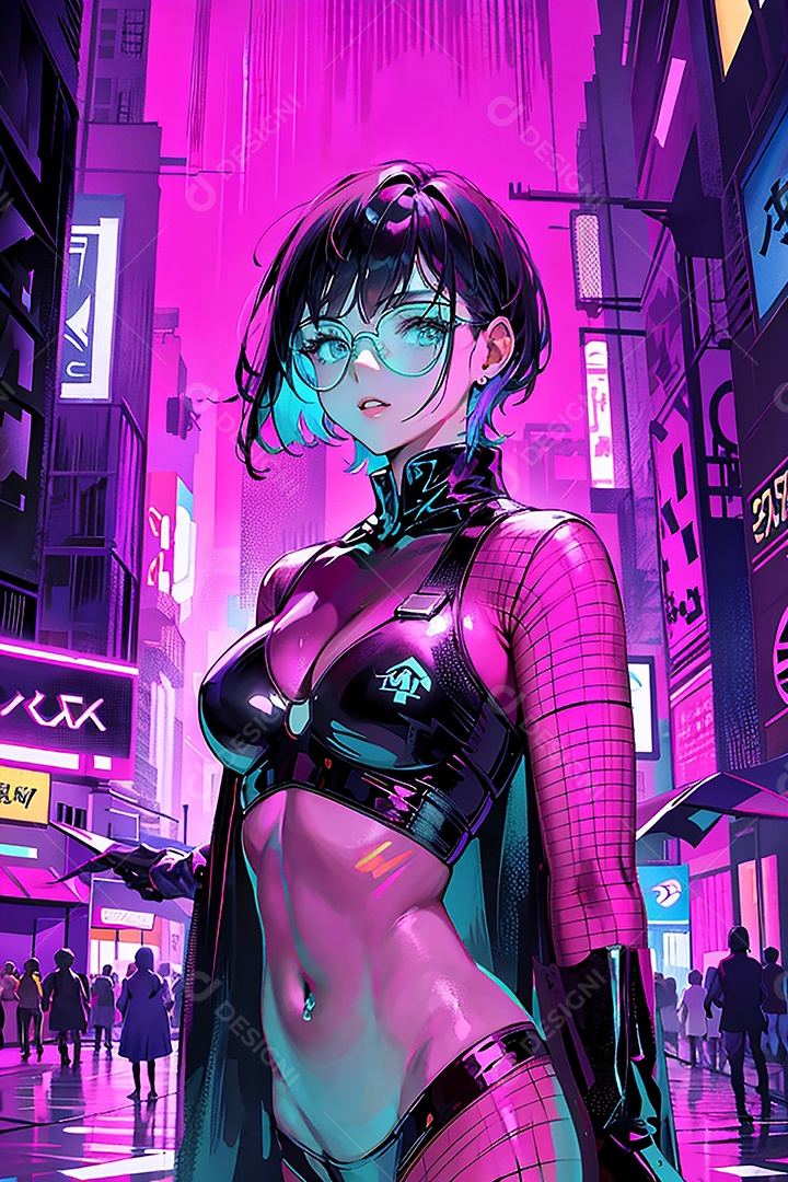 Anime pastel Sonho Cyberpunk menina adulto modelo cabelo curto olho