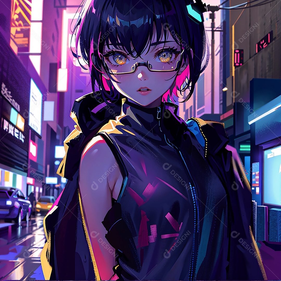 Anime pastel Sonho Cyberpunk menina adulto modelo cabelo curto olho