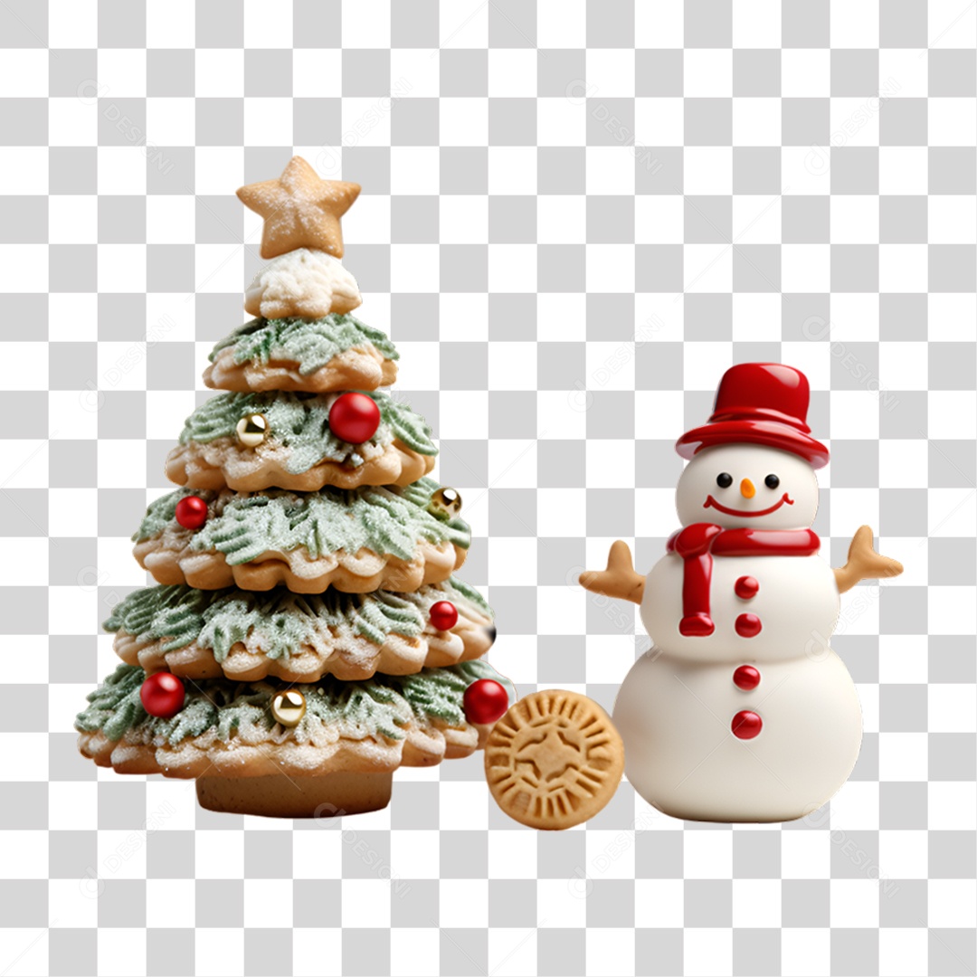Árvore Biscoito e Boneco de Neve Natalinos PNG Transparente