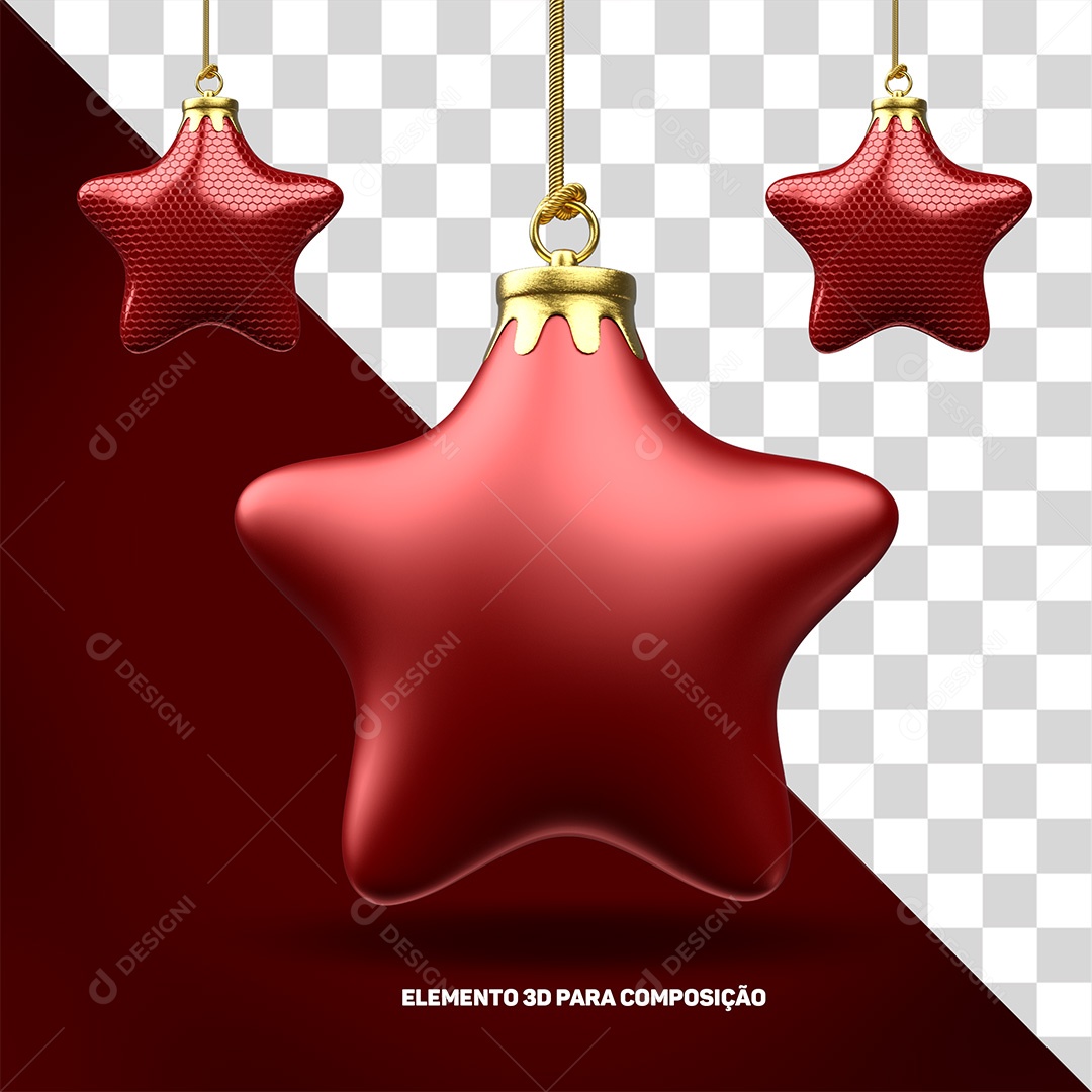 Elemento 3D Estrela Vermelha Enfeite De Natal Para Composição PSD