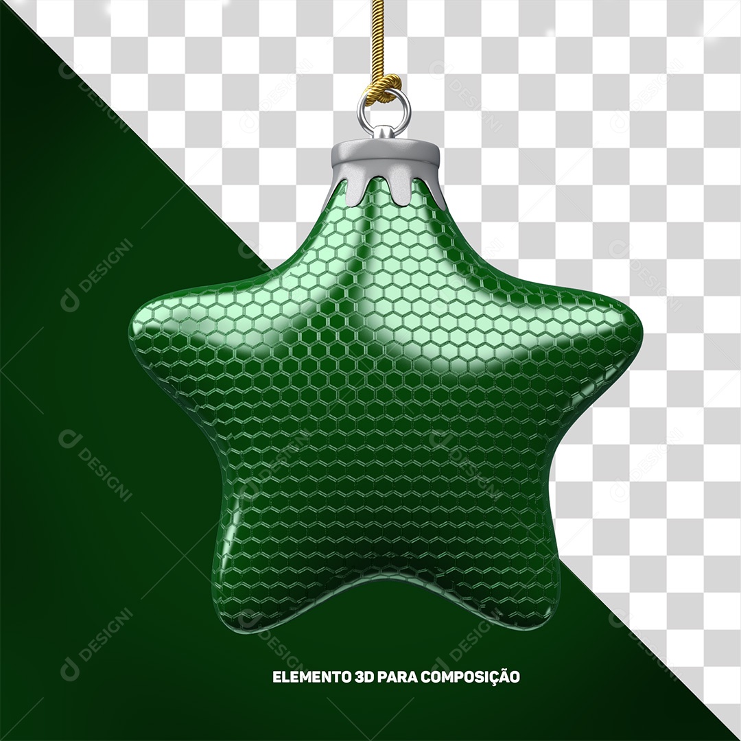 Elemento 3D Estrela Verde Enfeite De Natal Para Composição PSD