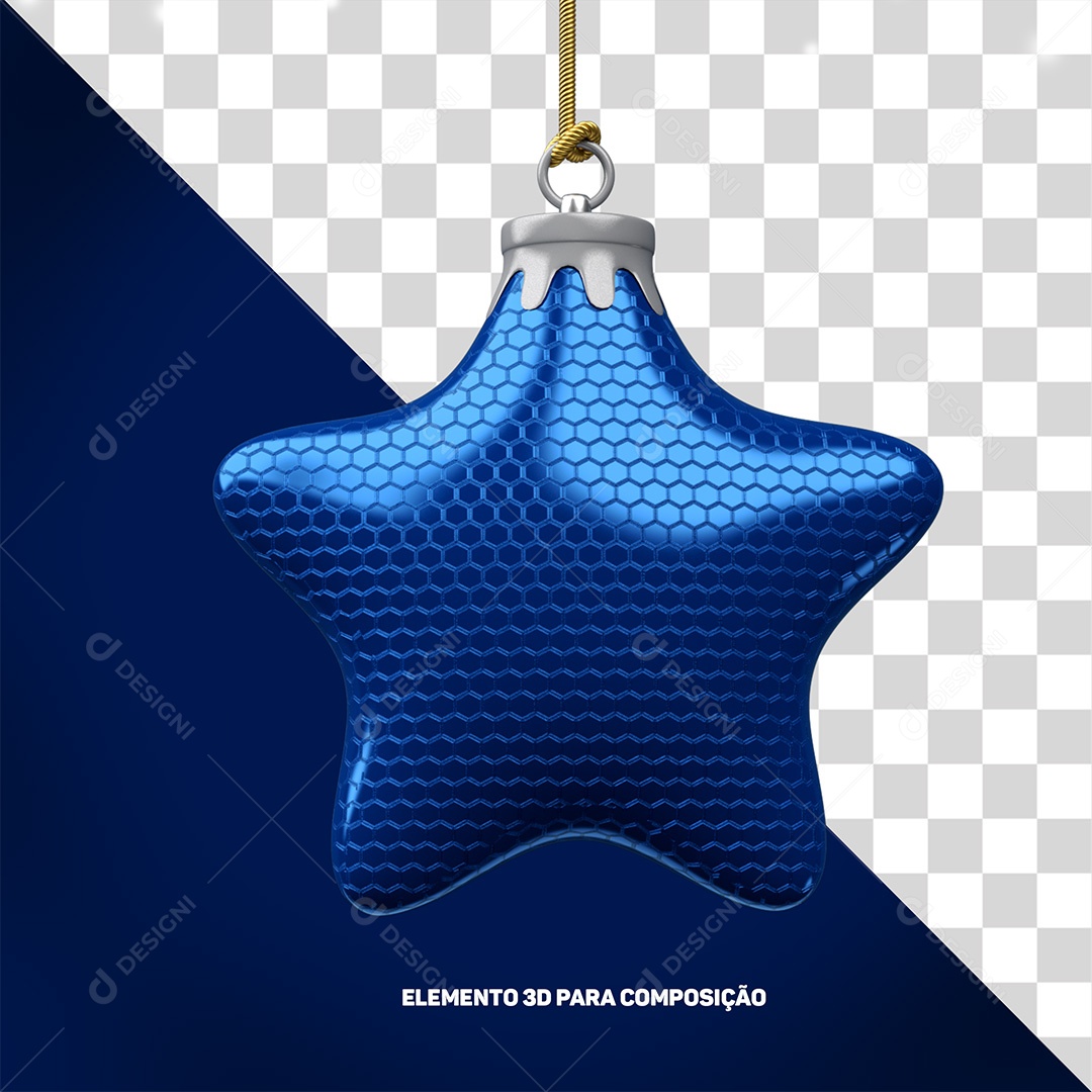 Elemento 3D Estrela Azul Enfeite De Natal Para Composição PSD