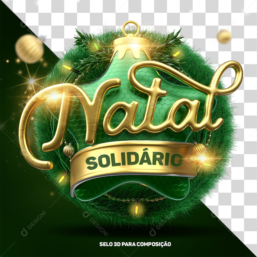 Selo 3D Natal Encantado Verde Para Composição PSD
