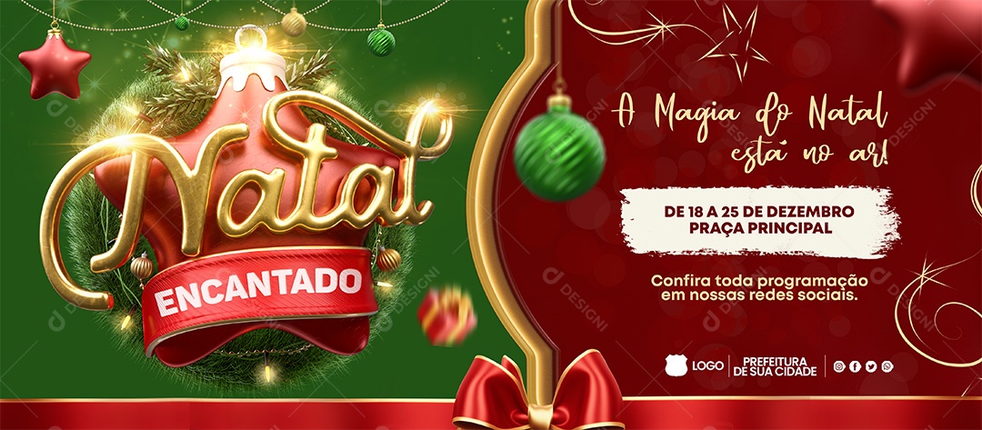 Social Media Banner Feliz Natal Está No Ar Natal Encantado PSD Editável