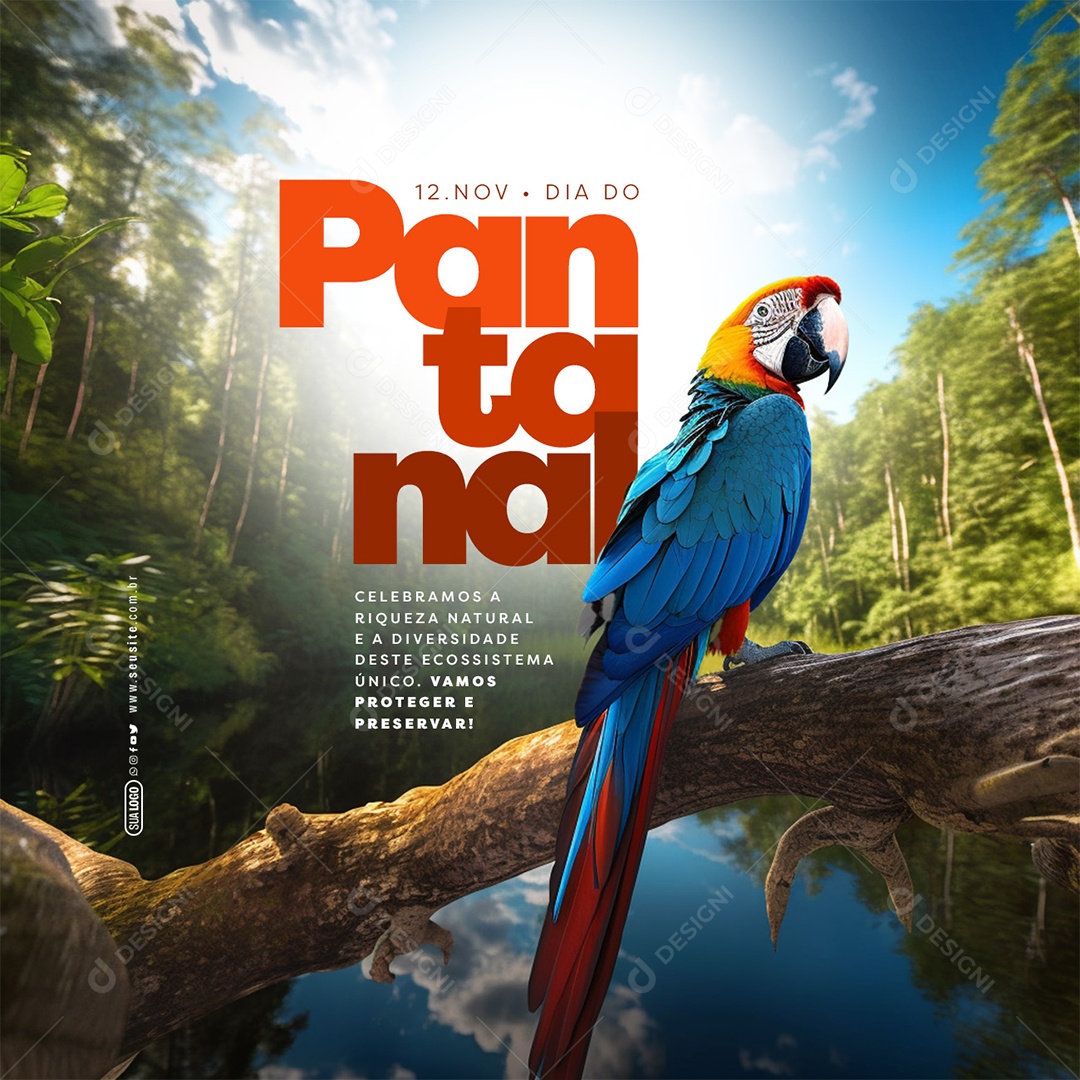 Dia do Pantanal 12 de Novembro Vamos Proteger e Preservar Social Media PSD Editável