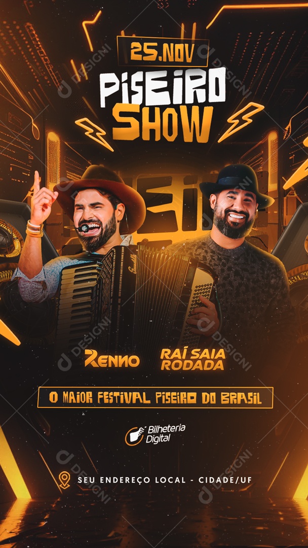 Social Media Flyer Story Piseiro Show Renno Raí Saia Rodada PSD Editável