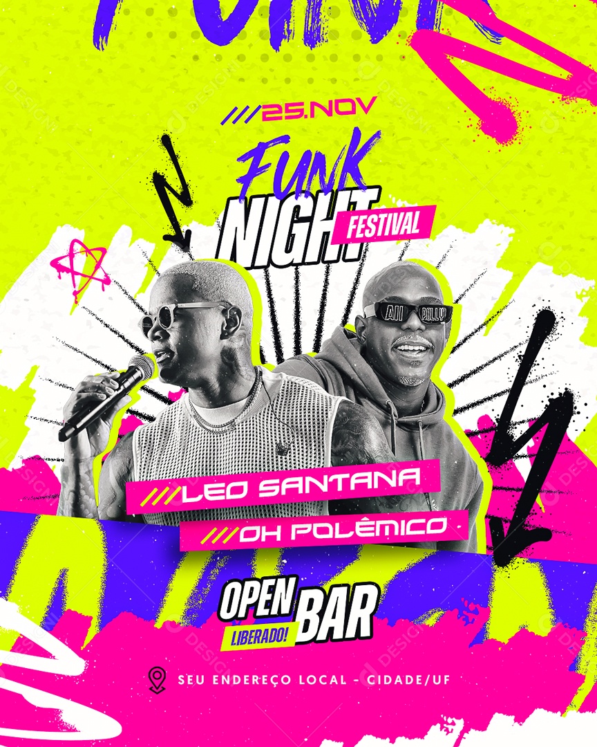 Flyer Feed Funk Night Festival Leo Santana Oh Polêmico Social Media PSD Editável