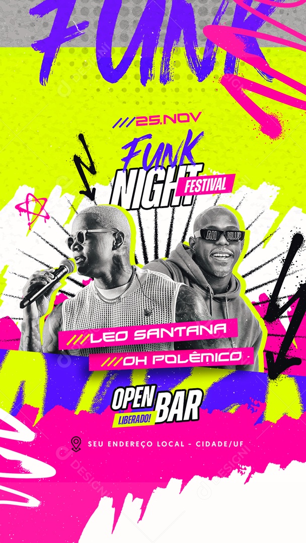 Social Media Flyer Story Fuk Night Festival Léo Santana Oh Polêmico PSD Editável