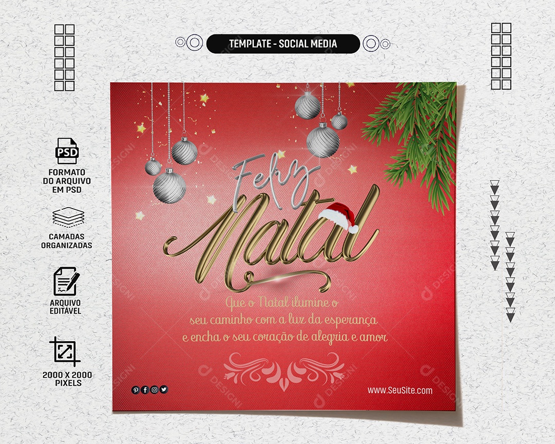 Feed Feliz Natal Alegria e Amor Social Media PSD Editável