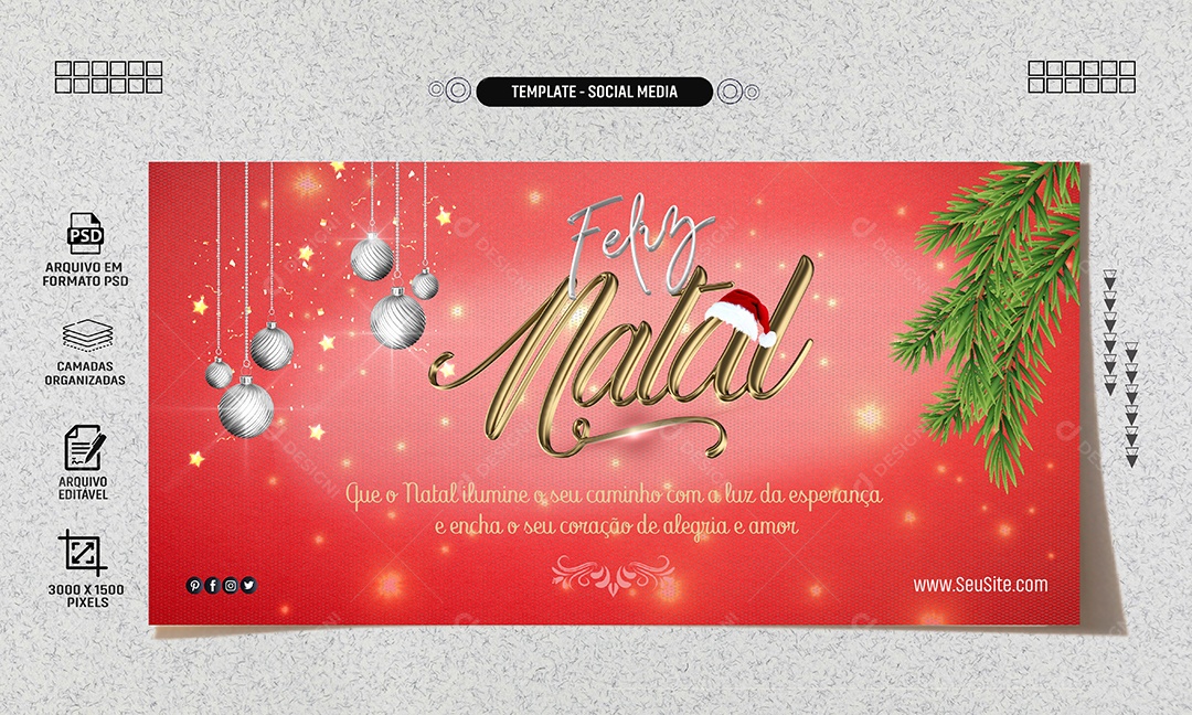 Social Media Banner Feliz Natal Alegria e Amor PSD Editável