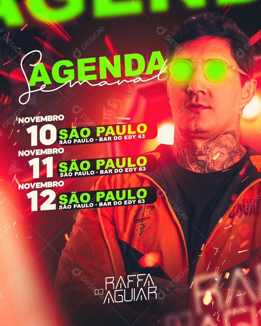 Social Media Flyer Feed Agenda Semanal Raffa Do Aguiar PSD Editável