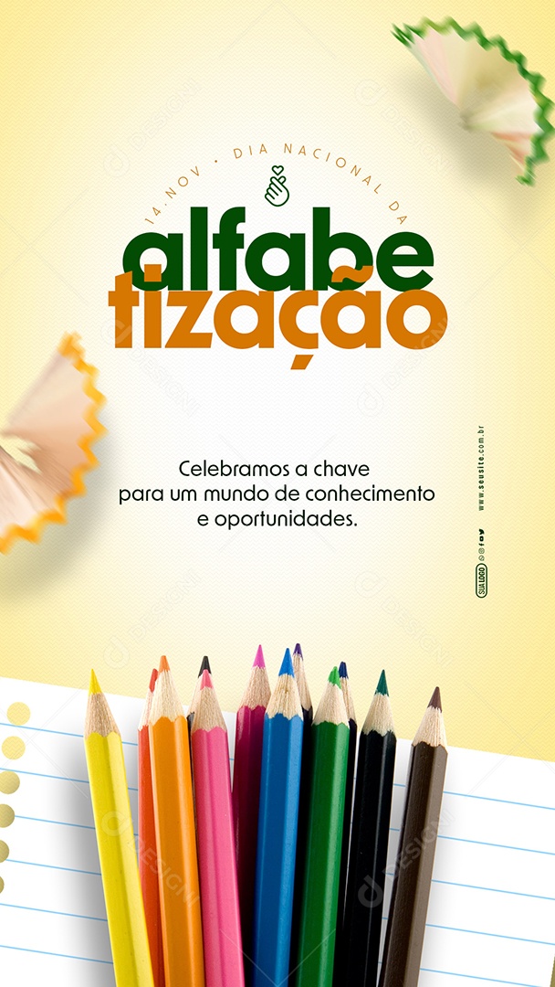 Story Dia Nacional da Alfabetização 14 de Novembro a Chave para um Mundo de Conhecimento Social Media PSD Editável