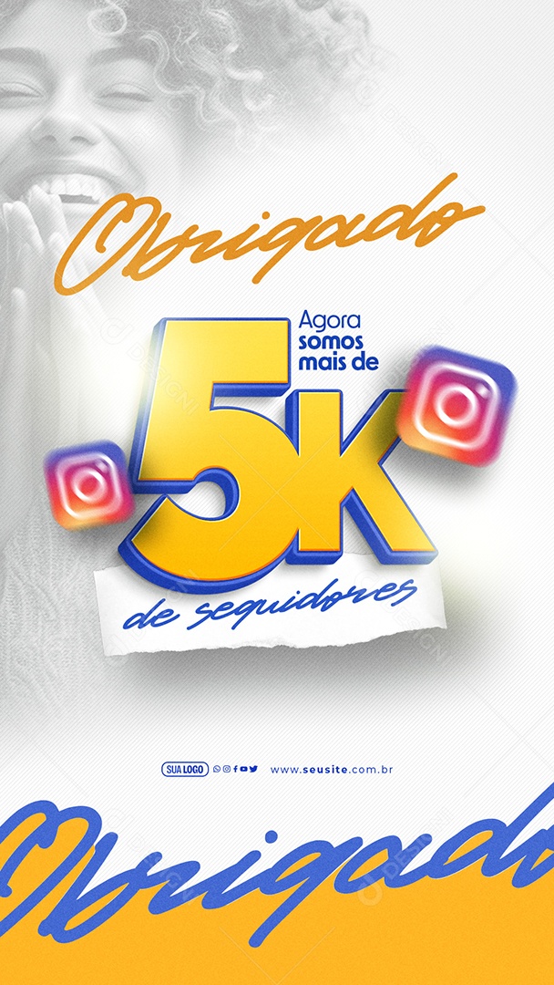 Story Agora Somos mais de 5K de Seguidores Obrigado Social Media PSD Editável