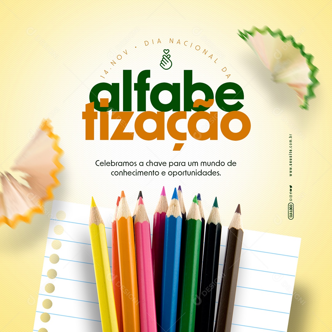 Dia Nacional da Alfabetização 14 de Novembro a Chave para um Mundo de Conhecimento Social Media PSD Editável