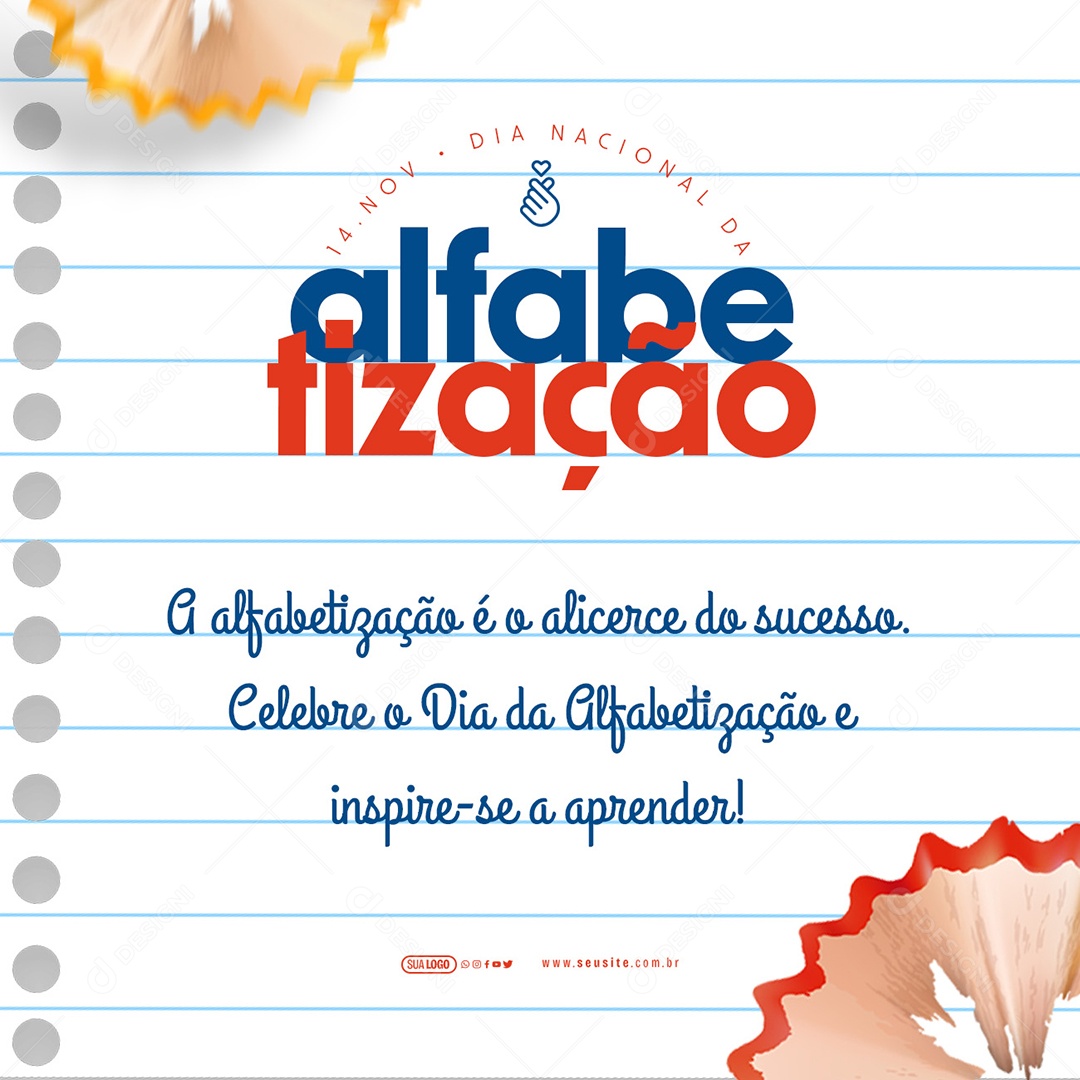 Dia Nacional da Alfabetização 14 de Novembro é o Alicerce do Sucesso Social Media PSD Editável