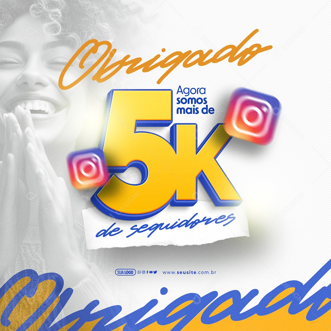 Agora Somos mais de 5K de Seguidores Obrigado Social Media PSD Editável