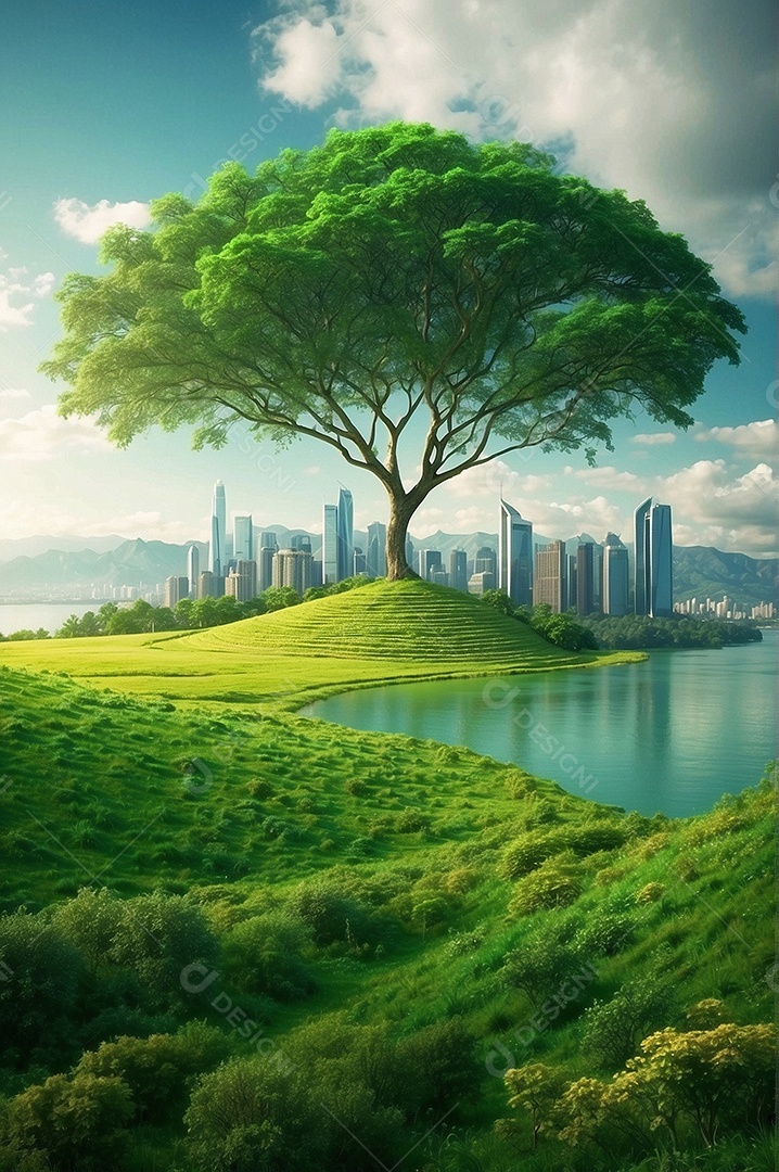 Paisagens pacíficas e cinematográficas no verão com céu nublado e natureza IA generativa