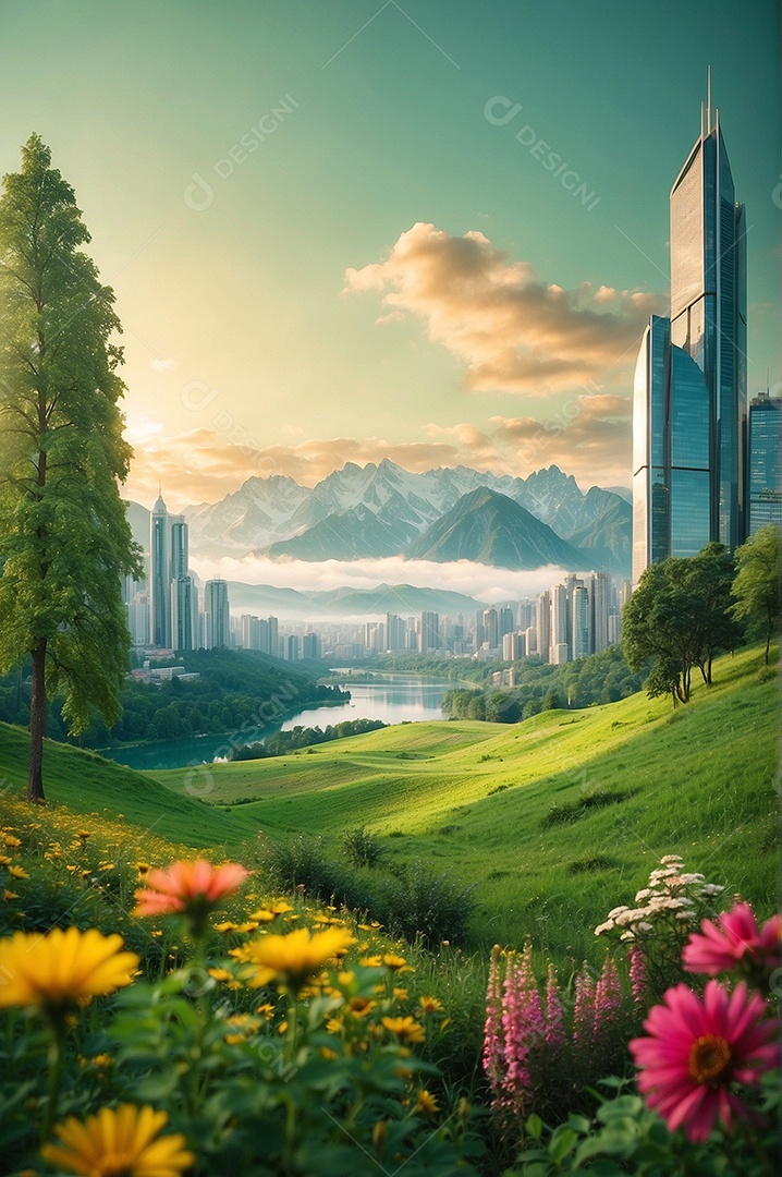 Paisagens pacíficas e cinematográficas no verão com céu nublado e natureza IA generativa