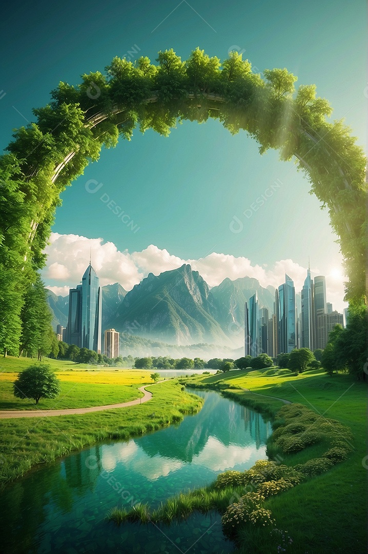 Paisagens pacíficas e cinematográficas no verão com céu nublado e natureza IA generativa