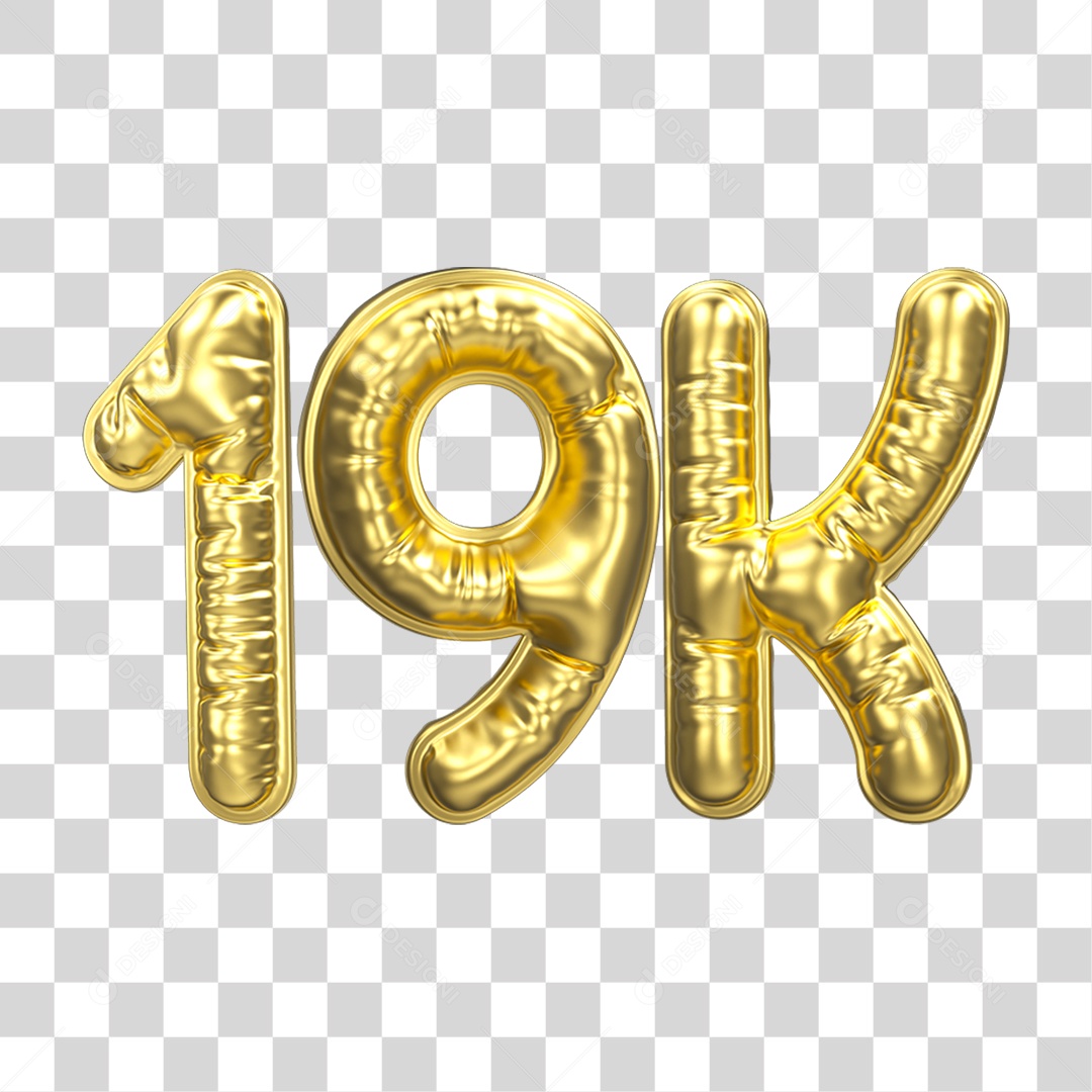 Balão Dourado 19K de Seguidores PNG Transparente
