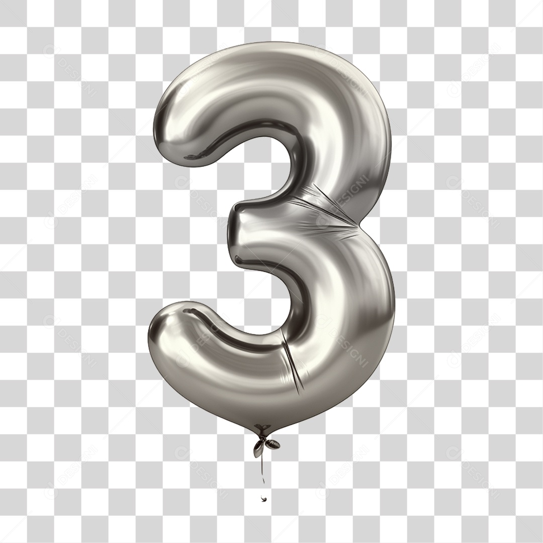 Balão de Número 3 PNG Transparente