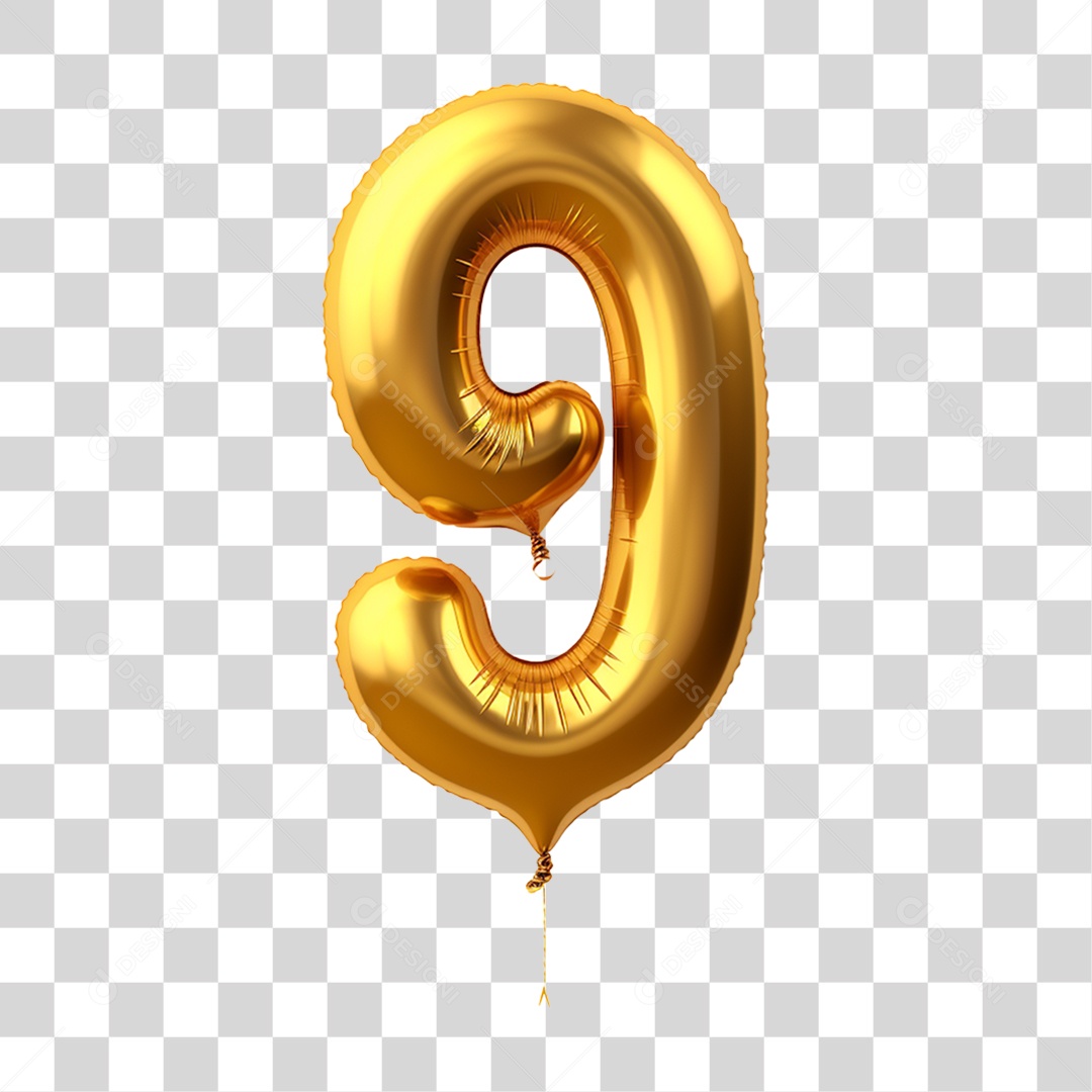 Balão de Número 9 PNG Transparente