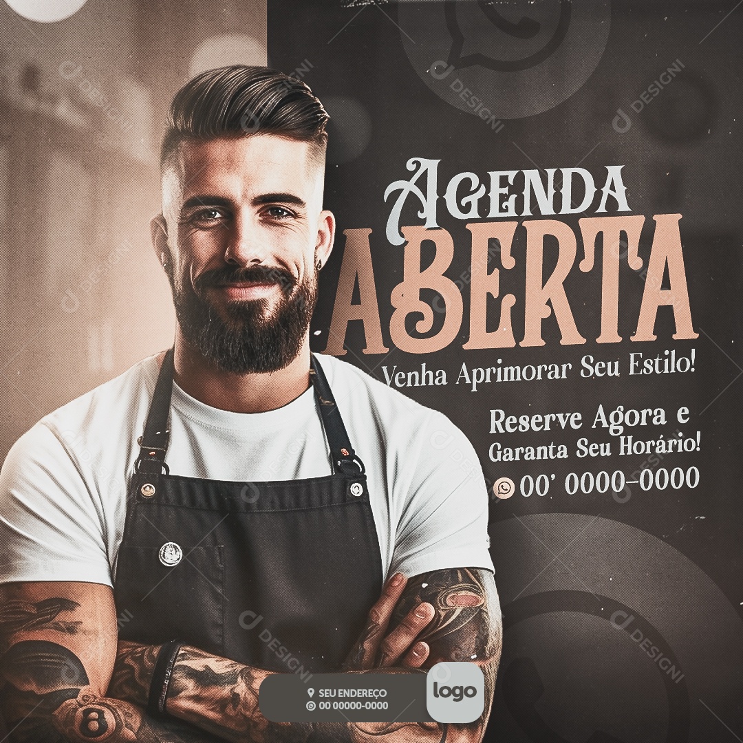 Barbearia  Agenda Aberta Venha Aprimorar seu Estilo Social Media PSD Editável