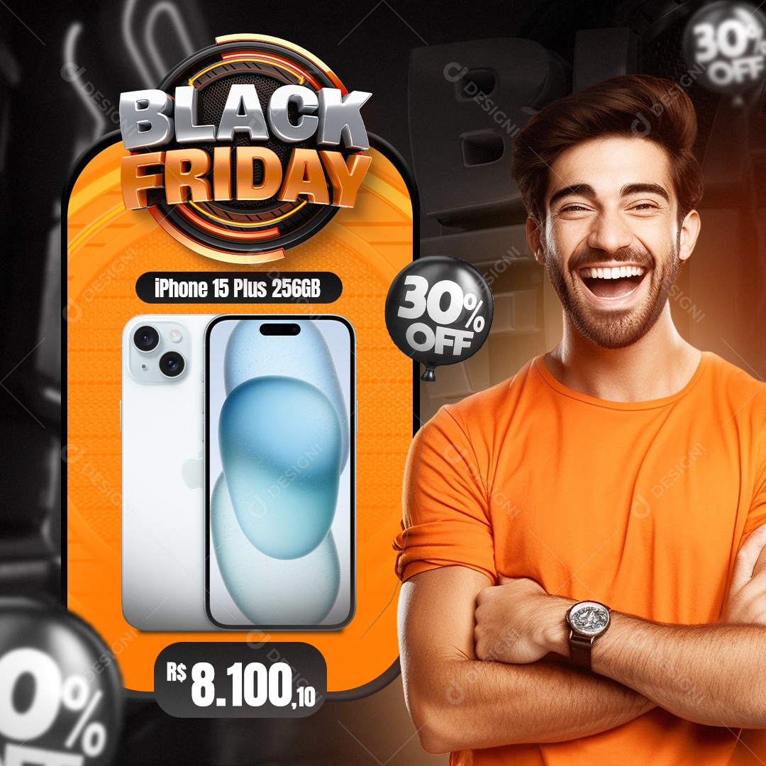 Black Friday Iphone 15 Plus 256 GB Social Media PSD Editável