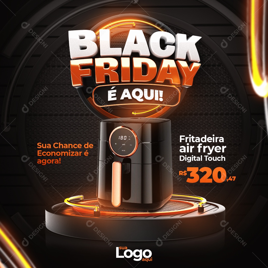 Black Friday Fritadeira Air Fryer Digital Touch Social Media PSD Editável