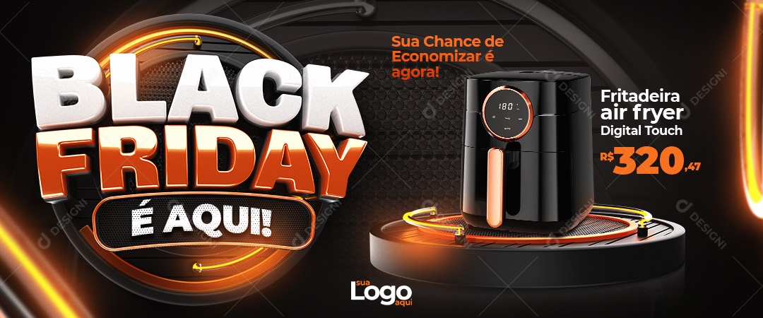 Banner Black Friday Fritadeira Air Fryer Digital Touch Social Media PSD Editável