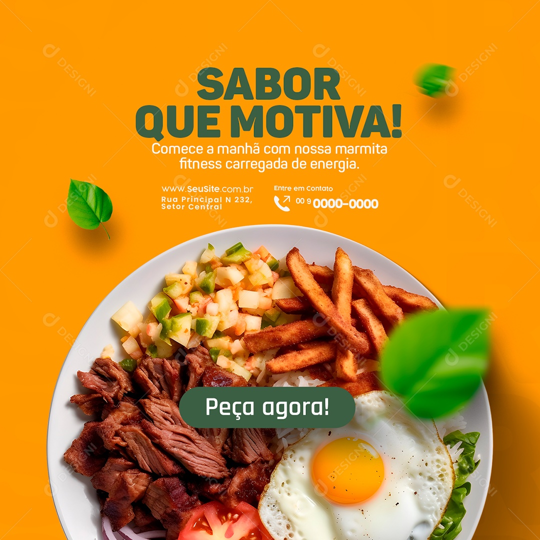 Marmitaria Restaurante Sabor Que Motiva Comece a Manhã com nossa Marmita Peça Agora Social Media PSD Editável