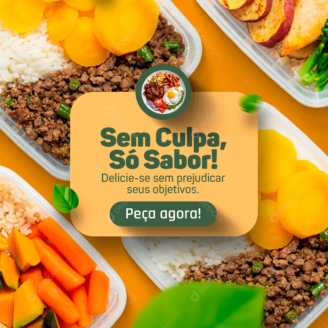 Marmitaria Restaurante Sem Culpa Só Sabor Delicie se Sem Prejudicar seus Objetivos Social Media PSD Editável