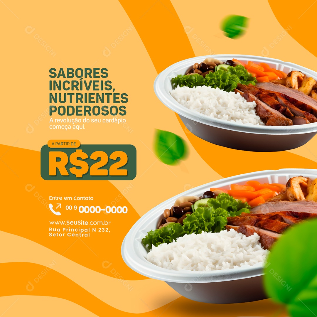 Marmitaria Restaurante Sabores Incríveis Nutrientes Poderosos Social Media PSD Editável