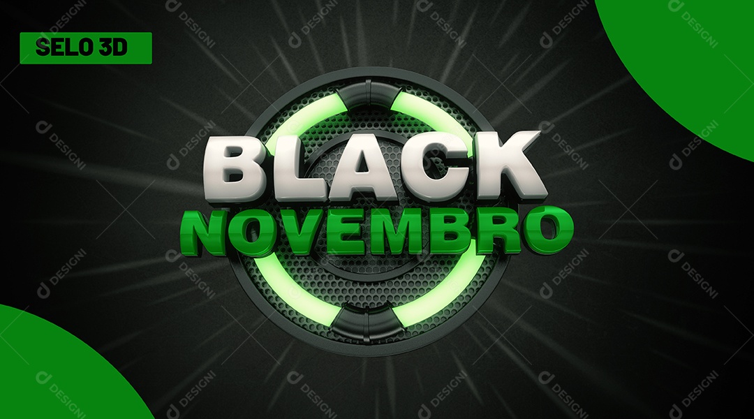 Black Friday Novembro Selo 3D Branco Verde para Composição PSD