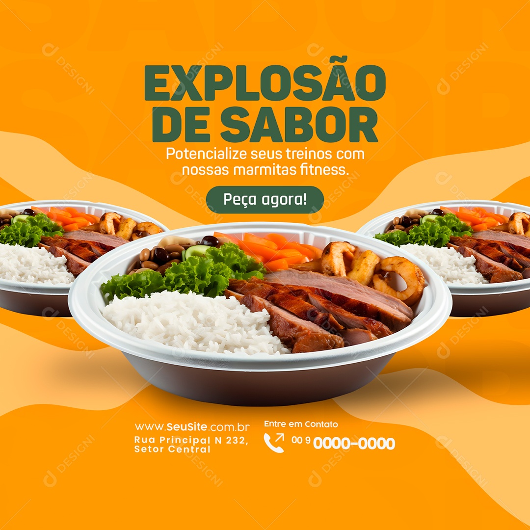 Marmitaria Restaurante Explosão de Sabor Peça Agora Social Media PSD Editável
