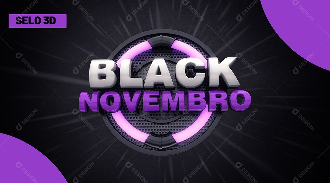 Black Friday Novembro Selo 3D Branco Roxo para Composição PSD