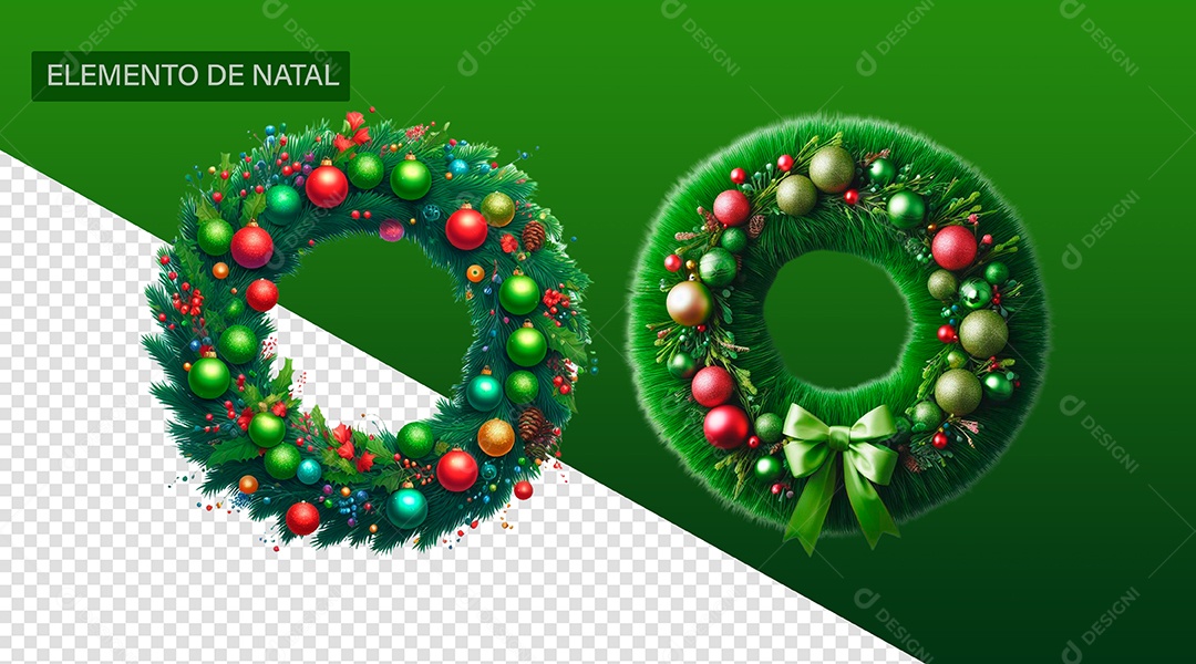 Guirlandas de Natal Elemento 3D Verde Vermelho para Composição PSD
