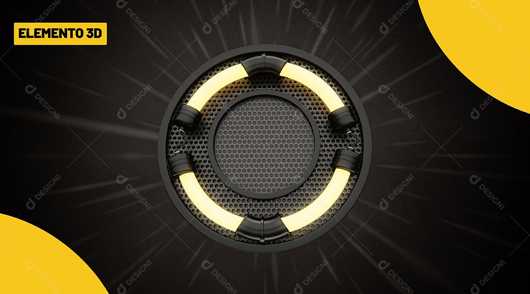 Painel Preto LED Amarelo Elemento 3D para Composição PSD